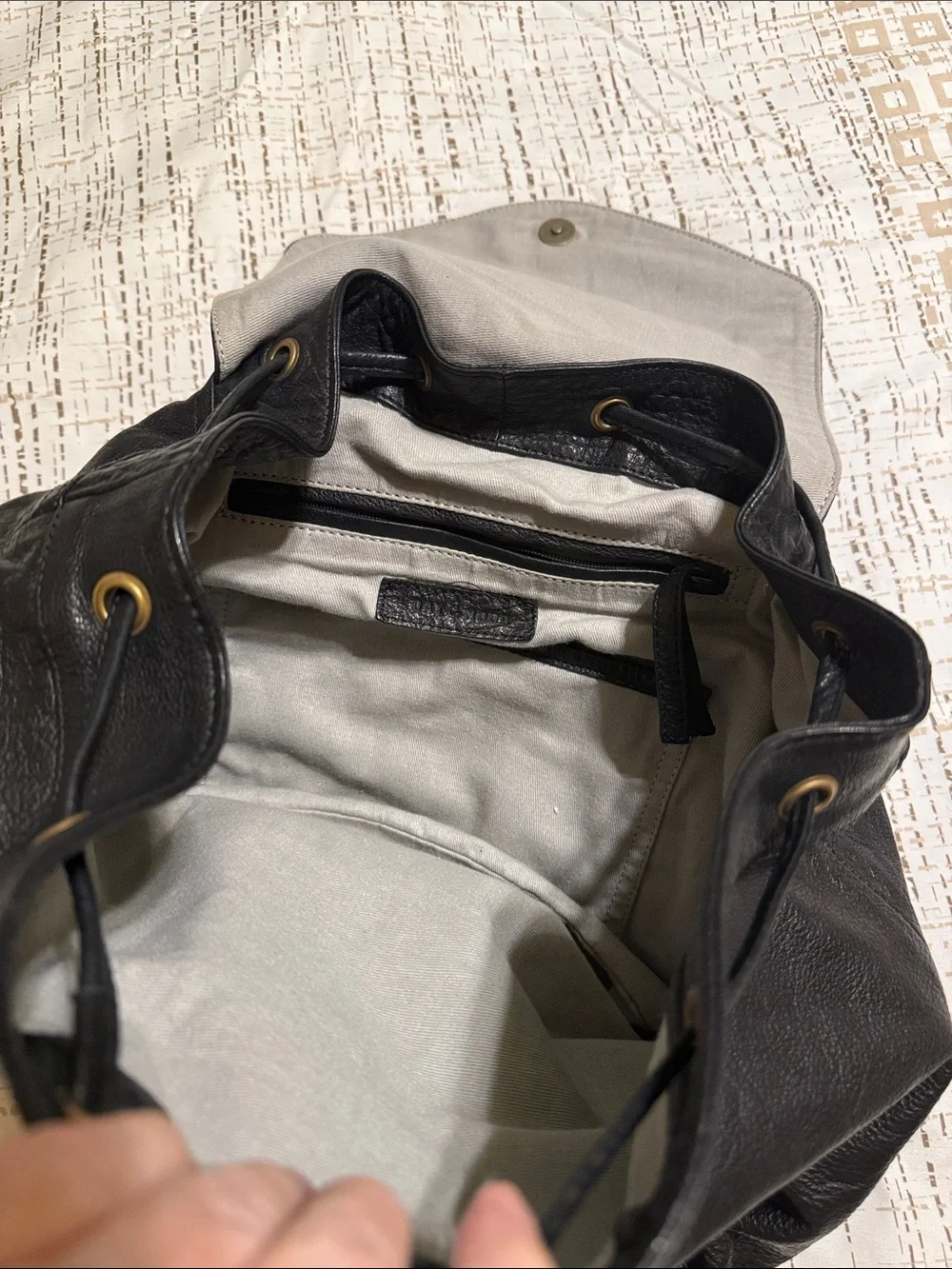 Day & Mood Black Leather Drawstring Backpack - Unbranded